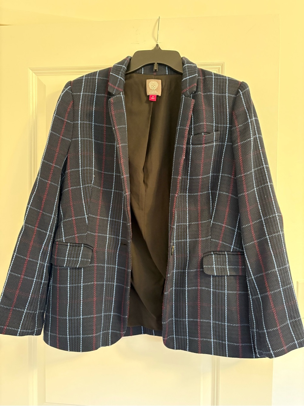 Vince Camuto Plaid Women's Blazer Jacket - Navy with Red & Light Blue Windowpane